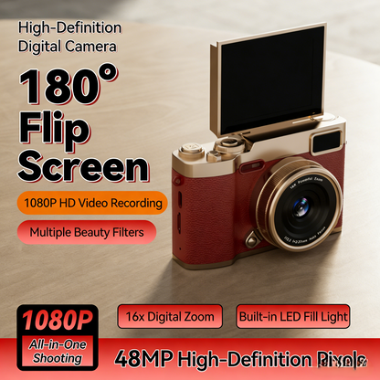 48MP Ultra HD Digital Vlogging Camera with 180° Flip Screen | Professional Photo & Video Recorder
